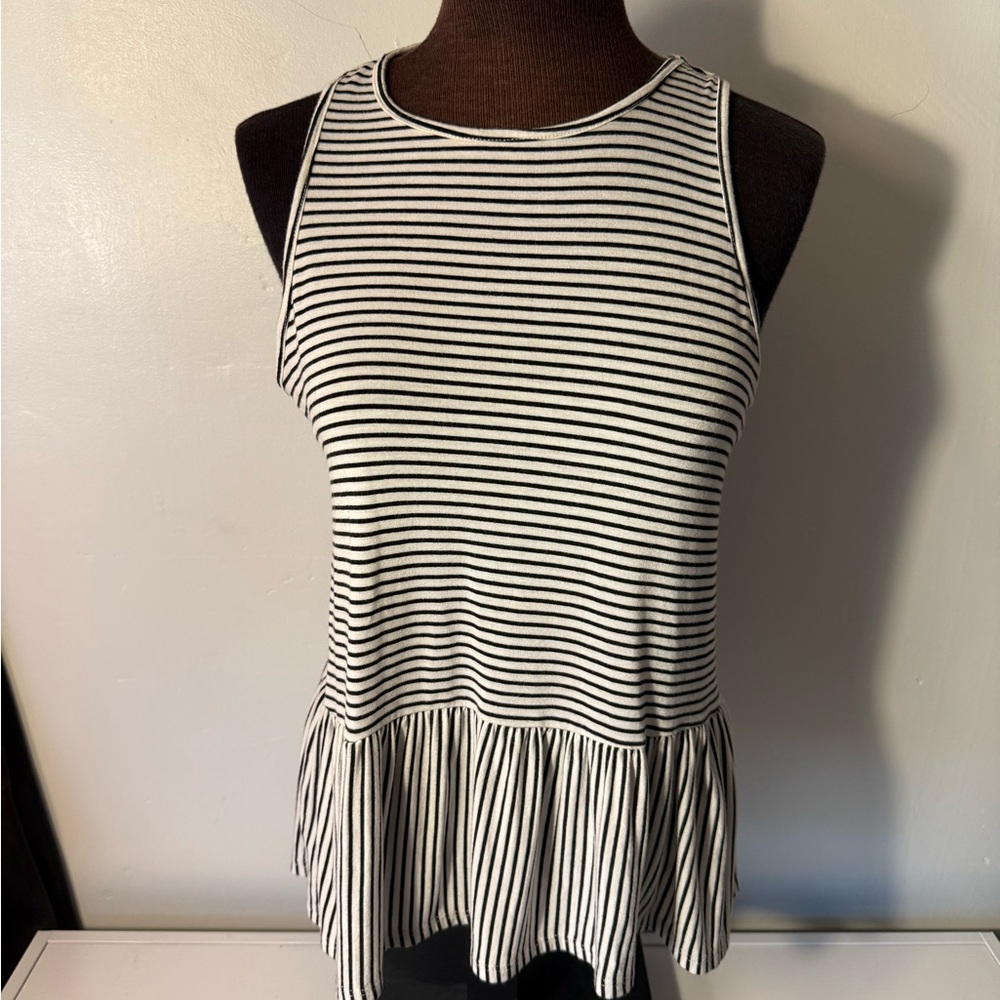 Ginger G Black and White Striped Peplum Tank Top